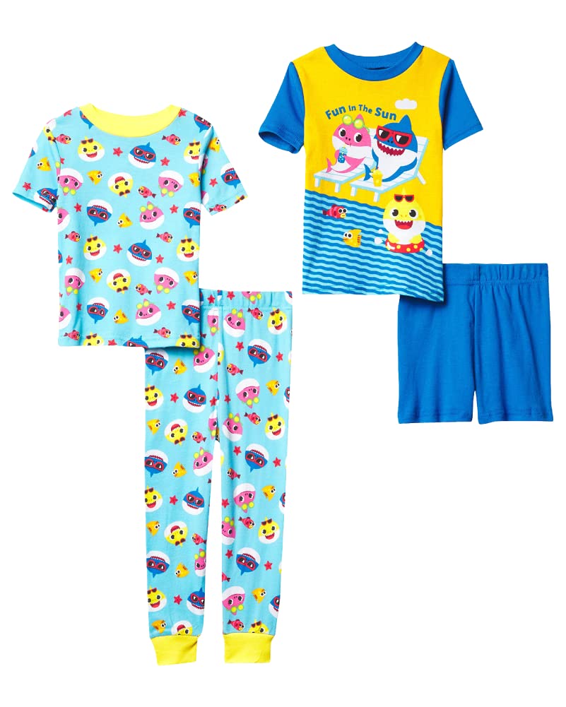 Nickelodeon Boys' Paw Patrol | Baby Shark | Blue's Clues & You 4-Piece Snug-fit Cotton Pajamas Set