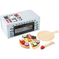 wooden toys - Pizza Oven Playset 25 Pieces - Includes Pizza Slices, Pan, Cutter, Play Food: Tomatoes, Onions, Mushrooms, Bacon, Olives - Encourages Imaginative Play in Boys & Girls Ages 3+