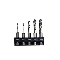 Milescraft 2320 5pc Stubby Bit Set- 5pc. HSS Stubby Drill Bits with 1/4-Inch Quick Change Hex Shank (3/32in, 1/8in, 3/16in, 1/4in, 5/16in) - Drill Bit Holder Included