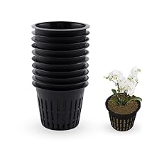 Orchid Pot,10 Pack 3 Inch Net Cup Pots with Holes and Saucers,Net Pot, Plastic Orchid Pots, Mesh Pot Net Cup Basket Hydroponic for Repotting (Black)