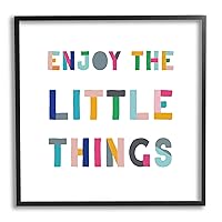 Stupell Industries Enjoy Little Things Kids' Motivational Phrase Block Typography, Designed by CAD Designs Black Framed Wall Art, 12 x 12, White
