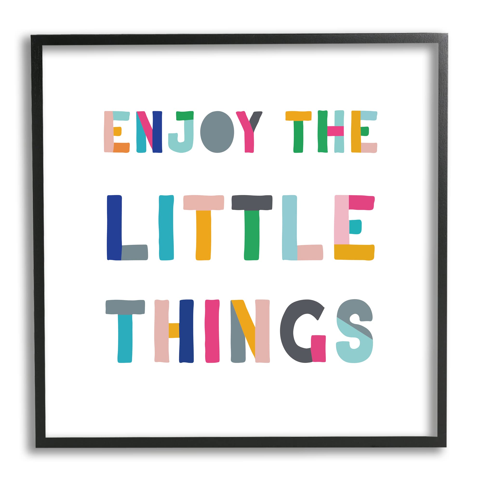 Stupell Industries Enjoy Little Things Kids' Motivational Phrase Block Typography, Designed by CAD Designs Black Framed Wall Art, 24 x 24, White