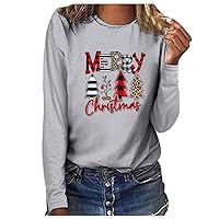 Christmas Shirts Womens Fashion Long Sleeve Christmas Tree Graphic Tee Tops Ladies Casual Comfy O-Neck Holiday Top