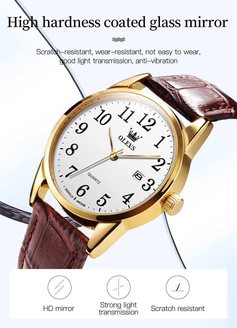 OLEVS Elegant Women's Watch Brown Leather Watches for Women Fashion Dress Women Watch Waterproof Quartz Female Wristwatch Retro Watch for Wome