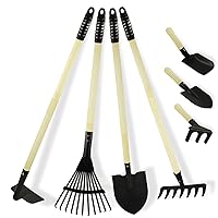 Kids Garden Tools, Rake and Shovel Set, 7 Pieces Gardening Tools for Yard, Beach, Camping Play, Outside Toys for Kids Ages 3 up Gift