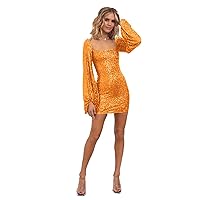 YUAOHUANG Long Sleeve Homecoming Dresses 2024 for Teens Sparkly Short Sequin Dress Bodycon Prom Mini Cocktail Dresses