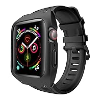 Sport Band Compatible for Apple Watch Band 44mm, Soft Silicone Replacement Sport Wristband with Apple Watch Screen Protector Case, Compatible for Iwatch Series 4 (Black, 44mm)