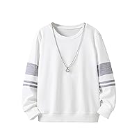 OYOANGLE Boy's Striped Print Long Sleeve Crew Neck Pullover Casual Sweatshirt Tops