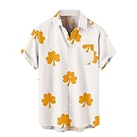 St Patricks Day Hawaiian Shirt for Men Green Shamrock Printed Casual Short Sleeve Button Down Summer Beach Shirts