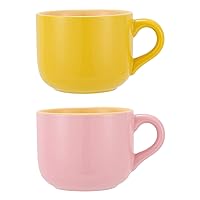 TeenFighter Porcelain Large Oatmeal Mug - 23 Ounces(680mL) Wide Coffee Mug Set of 2, Breakfast Cup and Soup Bowl, Microwave and Dishwasher Safe, Ceramic Mug for Milk, Tea, Fruit, Ice Cream…