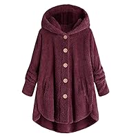 Hooded Faux Fur Coats Long Teddy Bear Jacket Button Fluffy Pullover Loose Sweater