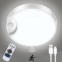 DEEPLITE Battery Ceiling Light Motion Sensor Rechargeable Wireless Shower Light with Remote,5500K 8000mAh,Timing,7.8in Motion Activated Overhead Lighting for Closet Bathroom Hallway Porch