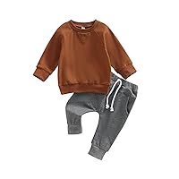 Toddler Baby Boy Clothes Solid Color Long Sleeve Crewneck Sweatshirt Top Casual Pants Set 2Pcs Fall Winter Outfits