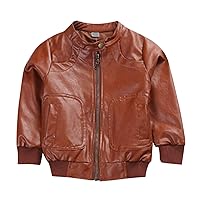 Toddler Kids Little Boys Long Sleeve Faux Leather Zipper Jacket Spring Autumn Lightweight PU Coat For Boys