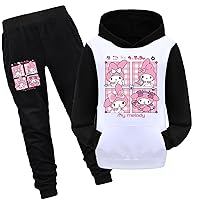 Child My Melody Hoodies and Pants Sets-Girls Casual Active Tracksuits Lightweight Hooded 2 Piece Outfits with Pockets