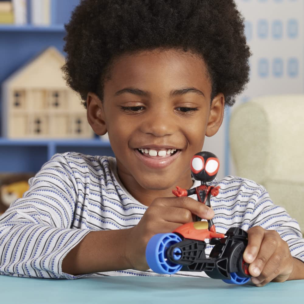 Spidey and His Amazing Friends Marvel Hasbro, Miles Morales Action Figure with Toy Motorcycle,Preschool Toys for 3 Year Old Boys and Girls and Up