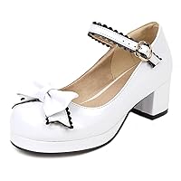 Women Mid Chunky Heel Mary Jane Shoes Comfort Platform Goth Shoes Cut Squatoe Bow Lolita Pumps
