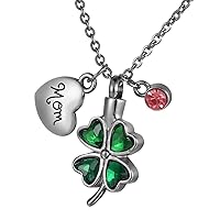 Lucky Four Leaf Clover Cremation Jewelry - Green Diamond Stainless Steel Urn Necklaces for Ashes (Customized-Lucky Four Leaf Clover)