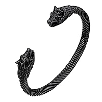 Nordic Cuff Bracelet for Man Norse Viking Wolf Head Bangles Punk Cool Fenrir Jewelry