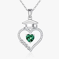 Turandoss Graduation Gifts for Her, S925 Sterling Silver Heart Birthstone 2024 Graduation Cap Necklaces Class of 2024 High School College Graduation Gifts for Teen Girls