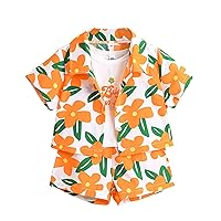 Mother Care Boys Clothes Child Boys Girls Cute Floral Prints Short Sleeve Vest Tops Shorts 3pcs Set (Orange, 3-4 Years)