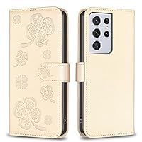 Smartphone Flip Cases Compatible with Samsung Galaxy S21 Ultra Four-Leaf Clover Wallet Case,Magnetic PU Leather Flip Folio Case with Credit Card Slot Kickstand Shockproof Phone Case for Galaxy S21 Ult