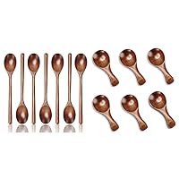 7 PCS 9.3 Inch Long Handle Wooden Spoons for Eating and 6 PCS 3.2 Inch Small Wooden Spoons