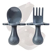 Grabease Toddler Spoon and Fork for First Stage Self Feeding for Babies from 6+ to 12 months and older | Baby Utensils & Silverware as early as 4 months | BPA-Free & Phthalate-Free, 1 Set, Gray