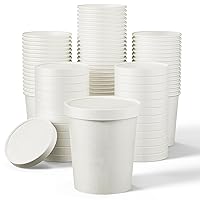 50pack 16oz Paper Soup Containers with Lids, Disposable Kraft Paper Food Cups, Ice Cream Cups, Paper food Storage with Lids, Microwavable and Freezer Safe, Suitable for Christmas Thanksgiving (White)