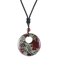 TUMBEELLUWA Crystal Peace Buckle Pendant Necklace for Man for Women Lucky Coin Stone Pendant with Adjustable Cord