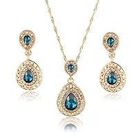 TOEECY Jewellery Set for Women Crystal Pendant Necklace Earring Set Golden Jewellery Set Gift for Wedding Bridal Bridesmaid