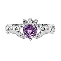 Heart Cut Gemstone Claddagh Rings for Women 10K/14K/18K Gold Claddagh Engagement Promise Anniversary Ring Irish Claddagh Ring for Her
