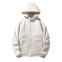 Sherpa Lined Hooded Jackets for Men Solid Loose Full Zip Fleece Hoodies Stylish Sweatshirt Coat Winter Jacket Tops