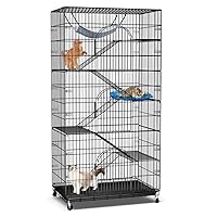 PawGiant 6-Tier Large Cat Cage Playpen, 72-inch Indoor/Outdoor Enclosure with 3 Doors, Hammock, Suitable for Cats, Kittens, Ferrets, and Small Animals