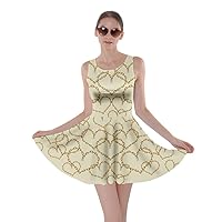 CowCow Womens Knee Length Skater Dress with Pockets Pineapple Gems Vintage Heart Chain Print Casual Skater Dress,XS-5XL