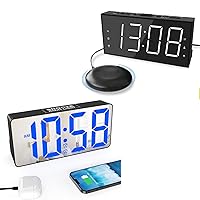 Roxicosly 2PCS Large Number Mirror Clock+Bed Shaker Clock