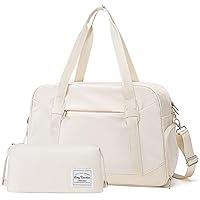 Women's Travel Duffel Bag with Toiletry Bag, Sports Gym Bag Weekendeer Carry-on Tote with Shoe Compartment and Wet Pocket, Yoga Bag Fit 15.6inch Laptop (APRICOT WHITE, 18-inch)