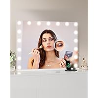 2024 New Vanity Mirror with Lights, 3X Detachable Magnification Mirror for Tabletop, 3 Colors Modes Makeup Mirror with 17 LED Bulbs, USB & Type-C Charging Port, White (32
