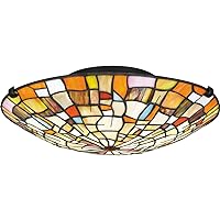 Quoizel TF5620MBK Tiffany Traditional Multicolor Art Glass Large Flush Mount Ceiling Light, 2-Light 150 Total Watts, 5