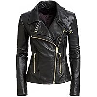 SAMS Classic Women Genuine Leather Jacket - Ladies Slim Fit Motorcycle Jacket Black