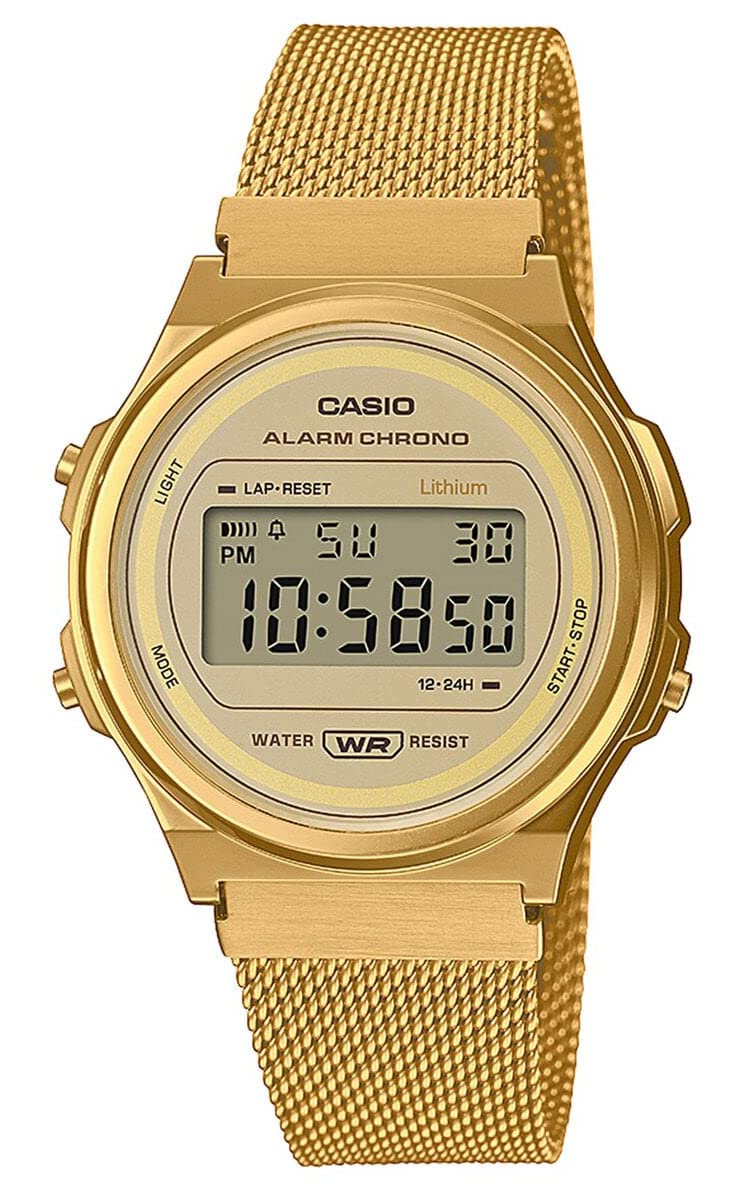 Casio Unisex-Adults Digital Quartz Watch with Stainless Steel Strap A171WEMG-9AEF, Gold, A171WEMG-9AEF