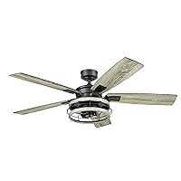 Honeywell Ceiling Fans Carnegie, 52 Inch Industrial Style Indoor LED Ceiling Fan with Light, Remote Control, Dual Mounting Options, 5 Dual Finish Blades, Reversible Airflow - 51863-01 (Matte Black)