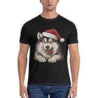 Men's Cotton T-Shirt Tees, Christmas Dog Boston Terrier Graphic Fashion Short Sleeve Tee S-6XL