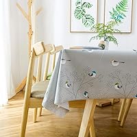 Waterproof Vinyl Oilcloth Tablecloths, Rectangle Wipeable Oil-Proof PVC; Heavy Duty Long Table Cover Turquoise Bird-Gray 137x137cm(54x54inch)