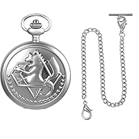 SIBOSUN Pocket Watch Chain Albert T-Bar Lobster Buckle Silver Plated 14 Inch Chains Link Vest Fullmetal Alchemist Pocket Watch with Chain Box for Cosplay Accessories Anime