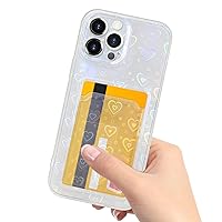 Compatible with iPhone 13 Pro Max Case with Card Holder, Clear Laser Holographic Heart Phone Glitter Case for Women Girls Slim Shockproof Soft Flexible TPU Wallet Cover for iPhone 13 Pro Max