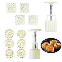 Round and Square Biscuit Tools Cookie Stamps Moon Cake Mold Set Hand Pressure Moon Cake Mould for Baking DIY Cake Cookie Biscuit Dessert JINGYOU 2 Sets 50G Mooncake Mold Press with 12 Stamps 