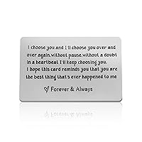 Engraved Wallet Card Insert Men Anniversary Card Gifts for Husband I Choose You Metal Cards Valentines Gifts for Men Birthday Card Gifts for Husband Wedding Day Gift for Groom Fiance Fathers Day