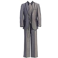 Boys Silver Grey Fashion with Black Edge Suits (Jacket+Vest+Pants)