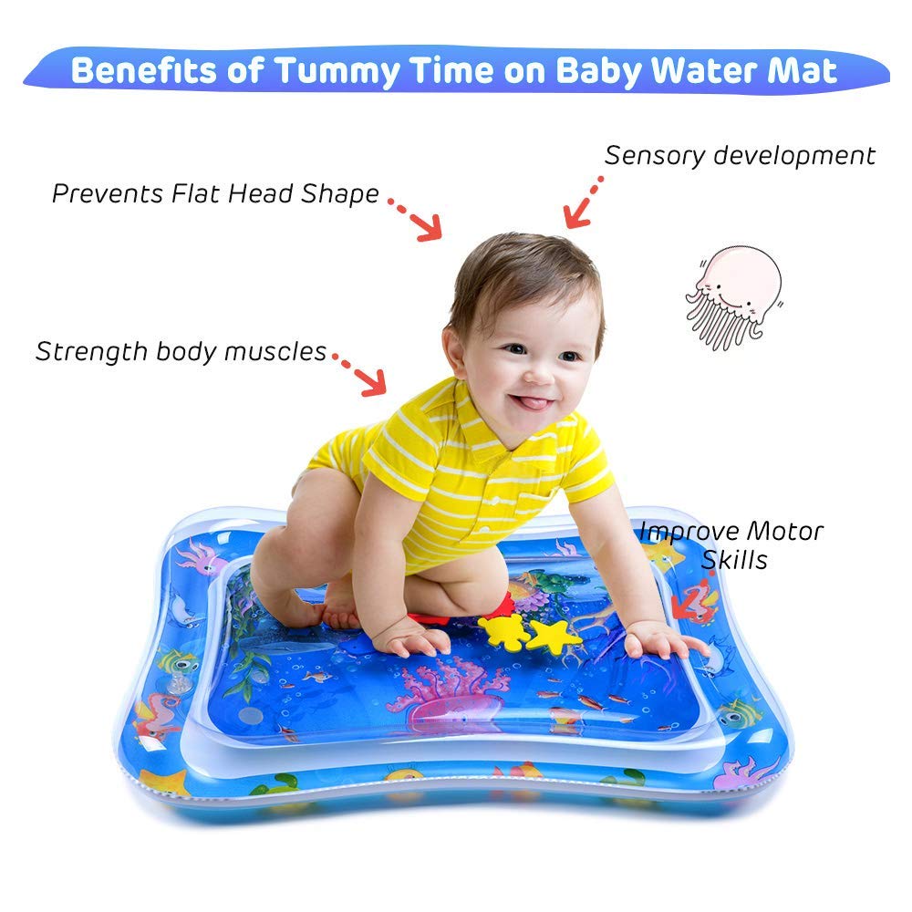 TAOYIJOY Tummy Time Baby Water Mat, Soft Infant Baby Toys Mat, Indoor Floor Inflatable Sensory Development Baby Water Mat for 3 6 9 12Months Newborn Toddlers Boy Girl